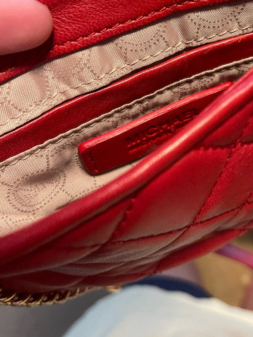 Michael Kors Red Quilted Leather Crossbody with Gold Chain